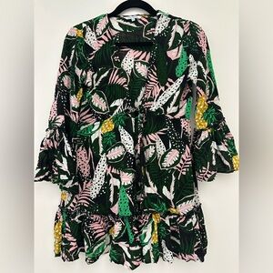 Blue Island Leaf Pattern Cover Up